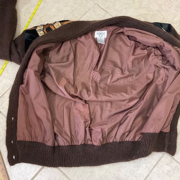 Vintage Cervelle 80s Wool Mohair Cardigan sweater M brown Artsy button up lined - Picture 12 of 12